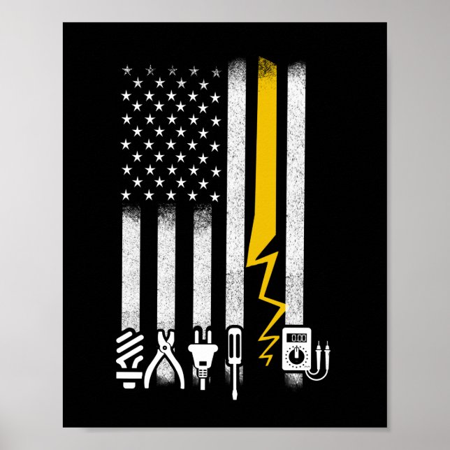 Electrician US Flagga Verktyg for Electrician Poster (Framsidan)