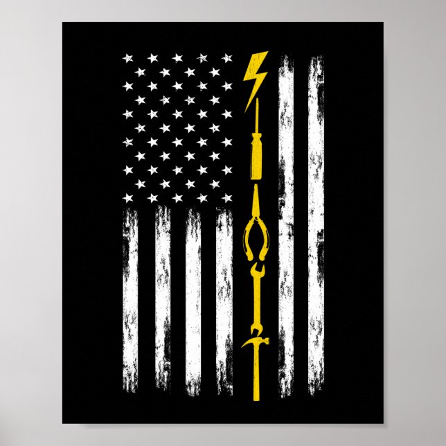 Electrician US Flagga Verktyg for Electrician Poster (Framsidan)