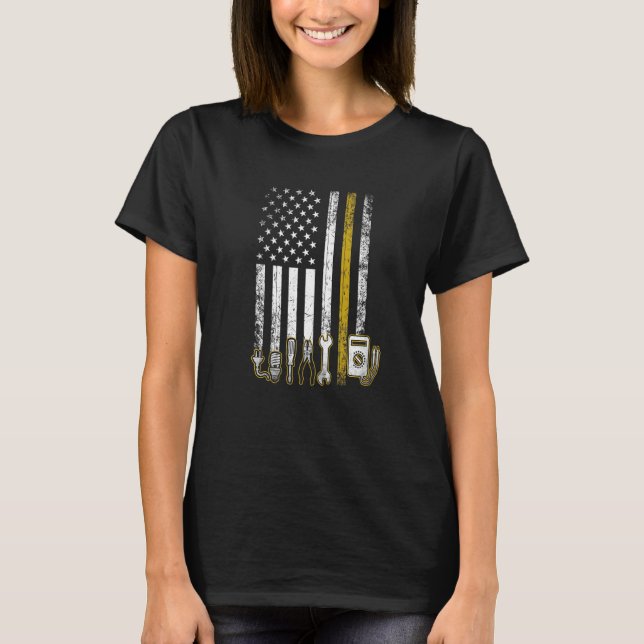 Electrician US Flagga Verktyg for Electrician T Shirt (Framsida)