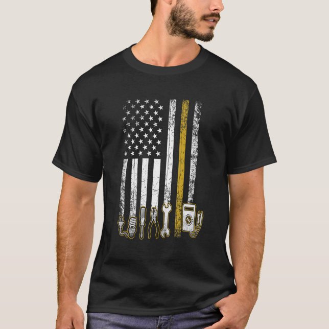 Electrician US Flagga Verktyg for Electrician T Shirt (Framsida)