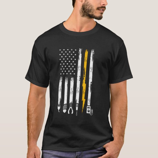 Electrician US Flagga Verktyg for Electrician T Shirt (Framsida)