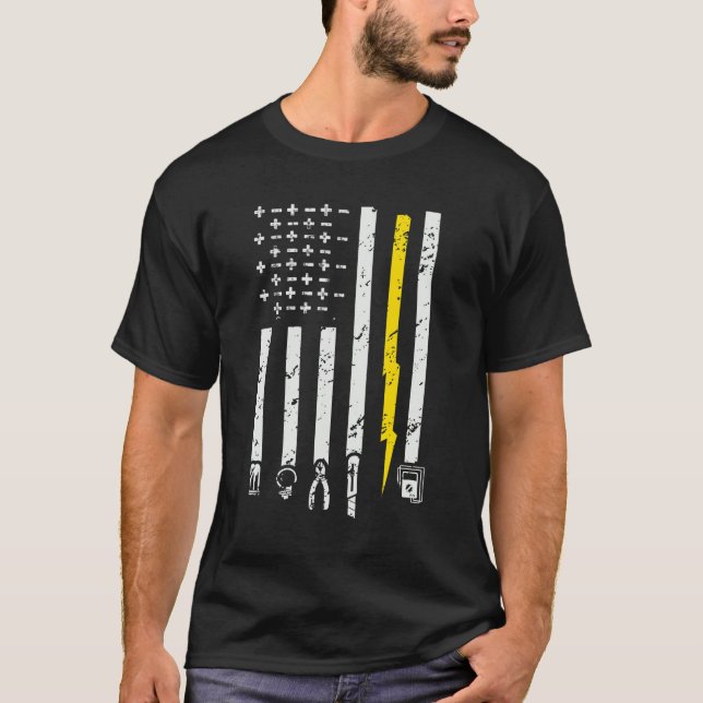 Electrician US Flagga Verktyg for Electrician Verk T Shirt (Framsida)