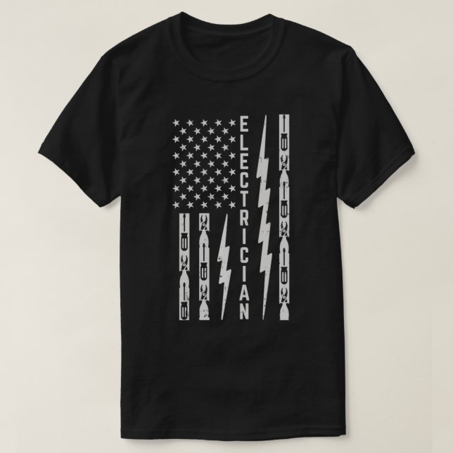 Electrician Verktyg, Flash & American Flagga Funny T Shirt (Design framsida)