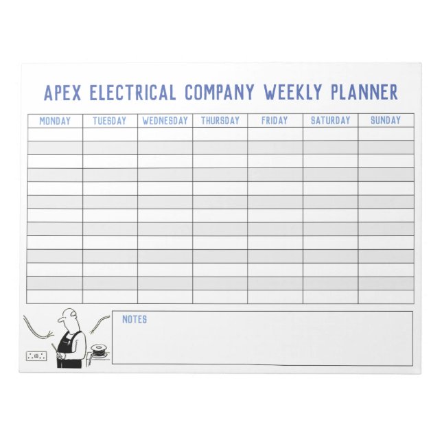 Electrician Weekly Planner. Personligens rubrik. Anteckningsblock (Framsida)