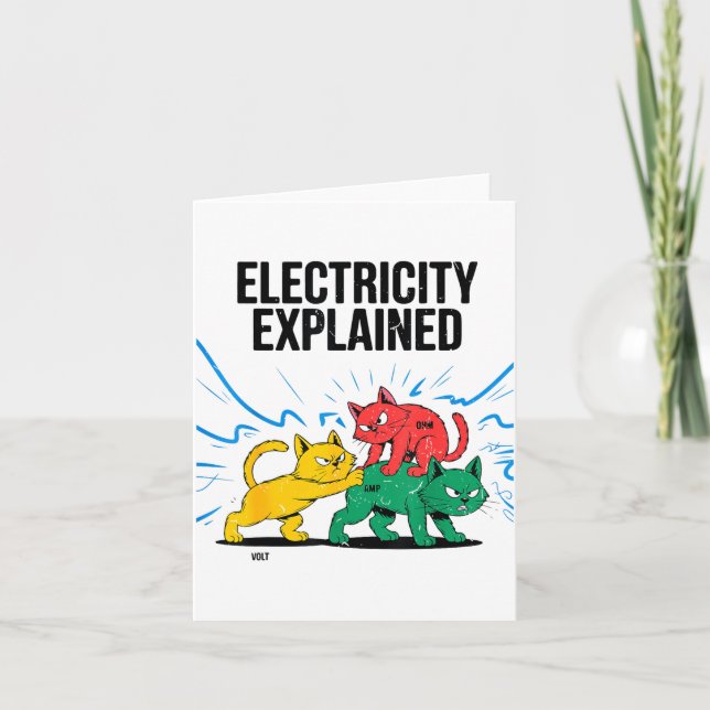 Electricity Explained Funny Cat Physics Humor Scie Kort (Framsida)