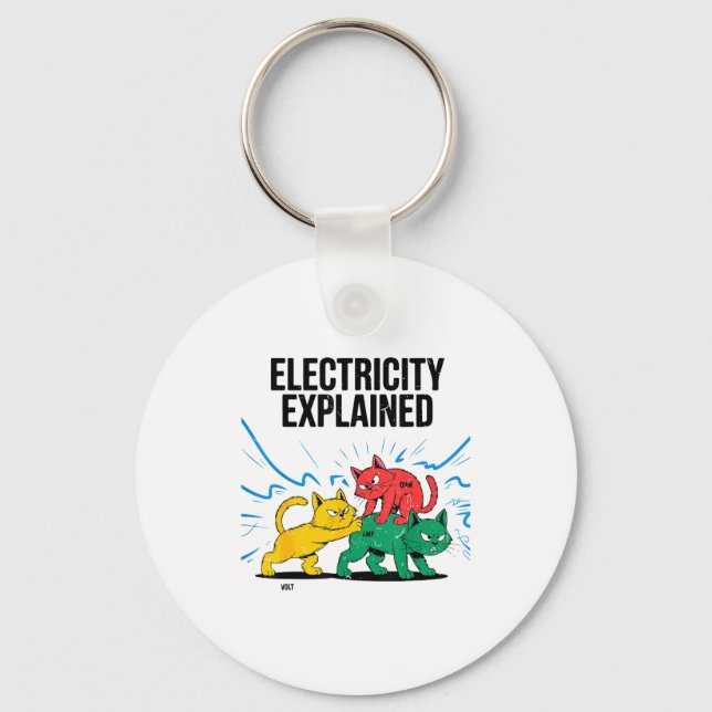 Electricity Explained Funny Cat Physics Humor Scie Nyckelring (Framsida)