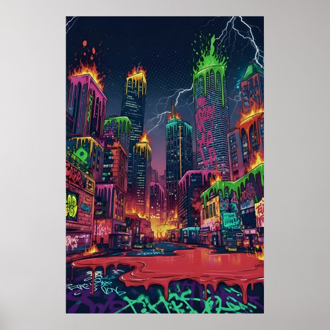 Electrified Neon City Art Poster (Framsidan)