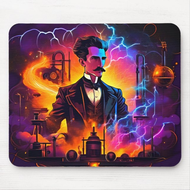 "Electrifying Genius: Nikola Tesla Steampunk Musmatta (Framsidan)