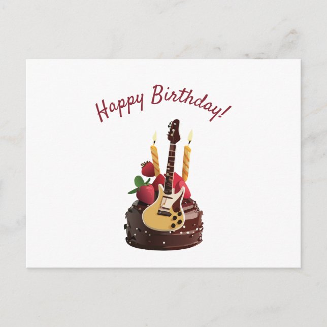 Electro Guitar Chocolate Strawberry Birthday Cake Vykort (Framsida)