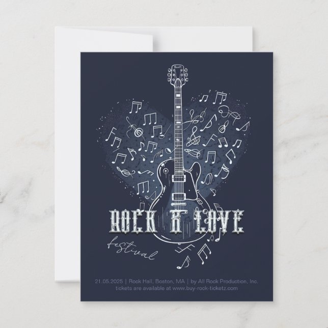 Electro Guitar med Heart och Musik noter Inbjudningar (Framsida)
