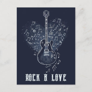 Electro Guitar med Heart och Musik noter Vykort