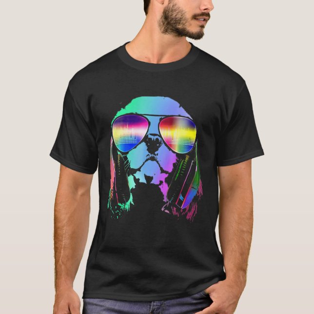 Electro Music Dj Cavalier King Charles Spaniel T Shirt (Framsida)