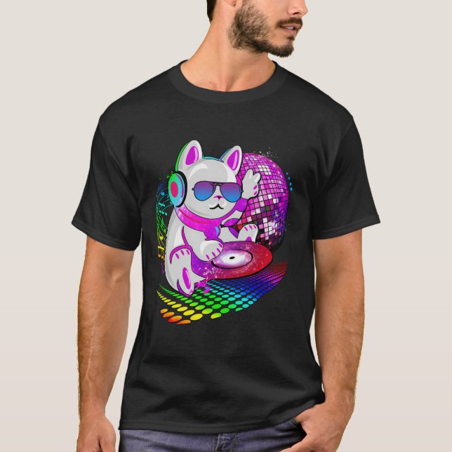 Electronic Dance Music Cat Dj T Shirt (Framsida)