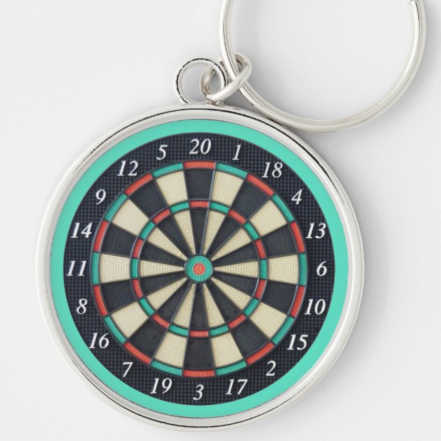 Electronic Dart Board Rund Silverfärgad Nyckelring (Framsidan)