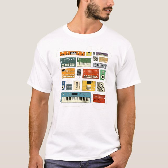Electronic Musician with Synthesizer and Drum Mach T Shirt (Framsida)