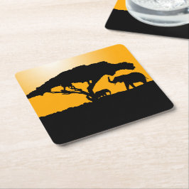 Elefanatiska Silhouettes i sunset Underlägg Papper Kvadrat