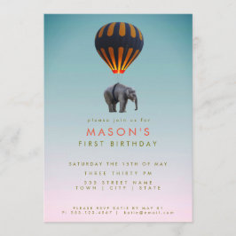 Elefaner och Luftballong| Födelsedagsfest Inbjudningar
