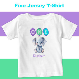 Elefant 1:a födelsedag 1 med namn lila t shirt