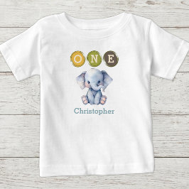 Elefant 1:a födelsedagen en med namn blå t shirt