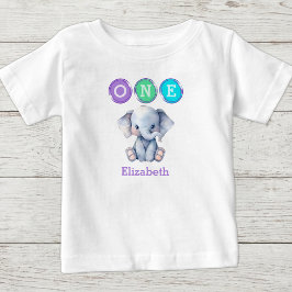 Elefant 1:a födelsedagen en med namn lila t shirt