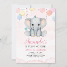 Elefant 1:a födelsedagsinbjudan till flickor