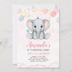 Elefant 1:a födelsedagsinbjudan till flickor inbjudningar