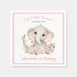 Elefant 1st Birthday Girl Anpassningsbar Napkins Pappersservett