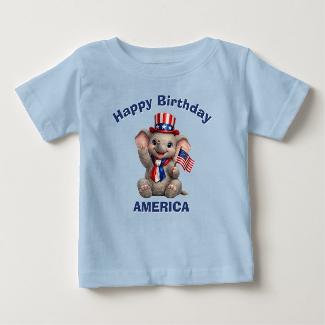 Elefant (5d) Patriotisk Barn T-Shirt (Framsida)