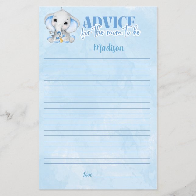 Elefant Advice for Mamma Baby Shower Game (Framsida)