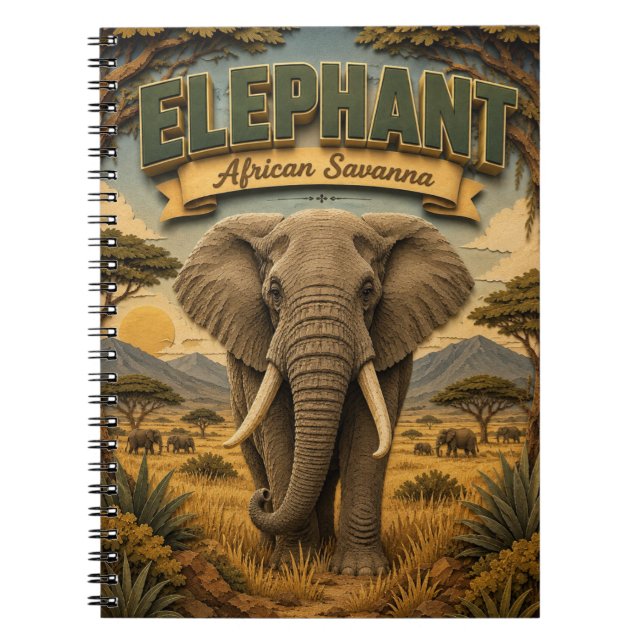 Elefant afrikansk savann POPCUT Anteckningsbok (Framsidan)
