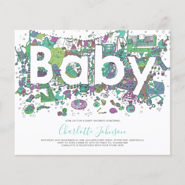 Elefant Akvarell Budget Baby Shower Flygblad (Framsidan)