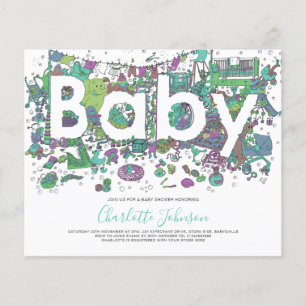Elefant Akvarell Budget Baby Shower Flygblad