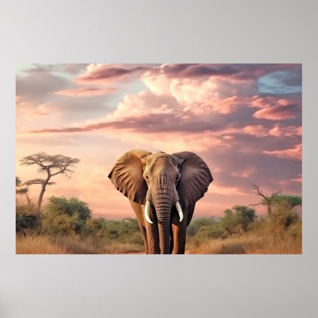 Elefant Animal Nature Majestic Vild Poster (Framsidan)