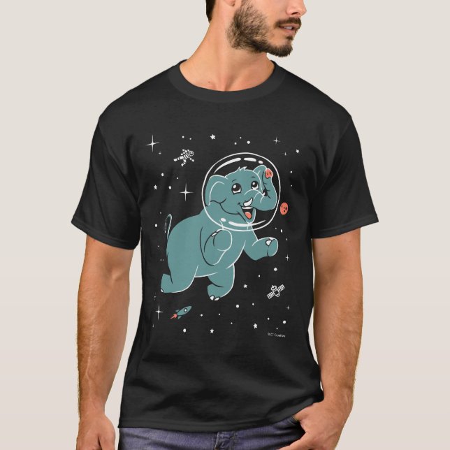 Elefant Animals in Space T Shirt (Framsida)
