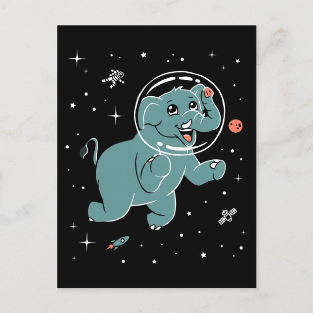 Elefant Animals in Space Vykort (Framsida)