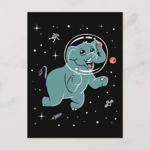 Elefant Animals in Space Vykort