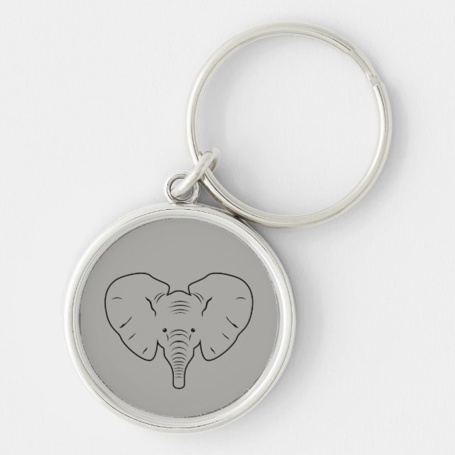 Elefant ansikte silhuett rund silverfärgad nyckelring (Framsidan)
