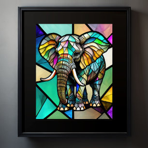Elefant av fastfärgat glas poster