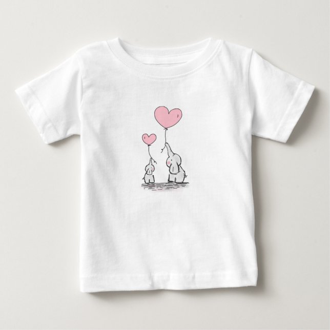 Elefant av mor och Baby med ballonger T Shirt (Framsida)