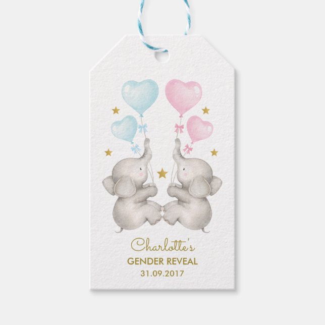 Elefant Baby Gender Reveal Blue Rosa Guld Favorite Presentetikett (Framsidan)