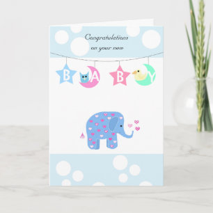Elefant Baby Grattis Kort