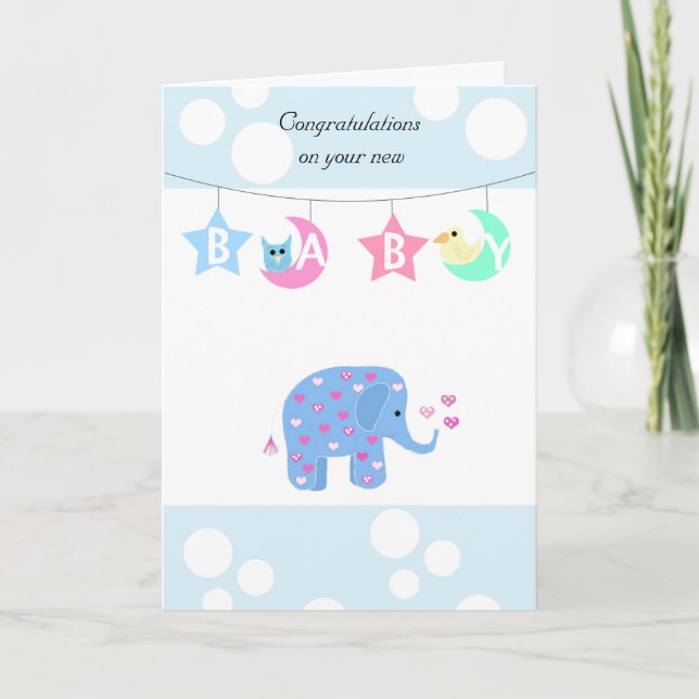 Elefant Baby Grattis Kort (Framsida)