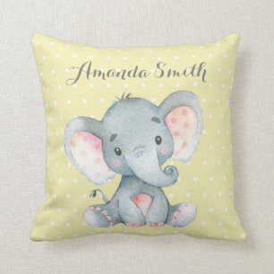 Elefant Baby Gult och Grått Kudde