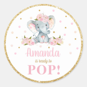 Elefant Baby Shower About Ready to Pop Förpackning Runt Klistermärke