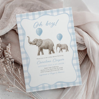 Elefant Baby Shower Blå Ballong, Liten Jordnöt Inbjudningar