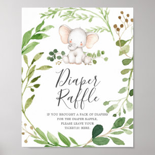 Elefant Baby Shower Blöja Lotteri Skylt