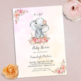 Elefant Baby Shower Boho Chic Korallvattenfärg Inbjudningar