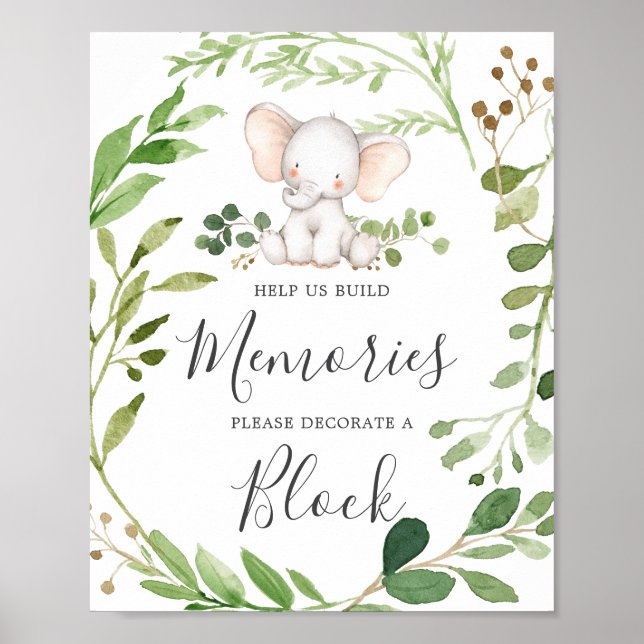 Elefant Baby Shower Decorterar ett blocktecken Poster (Framsidan)