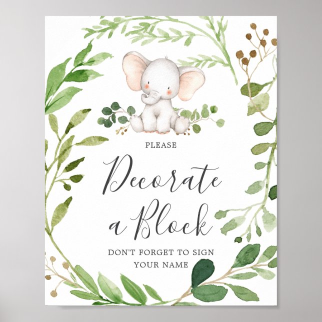 Elefant Baby Shower Decorterar ett blocktecken Poster (Framsidan)