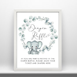 Elefant Baby Shower Diaper Raffle Drop Av Poster